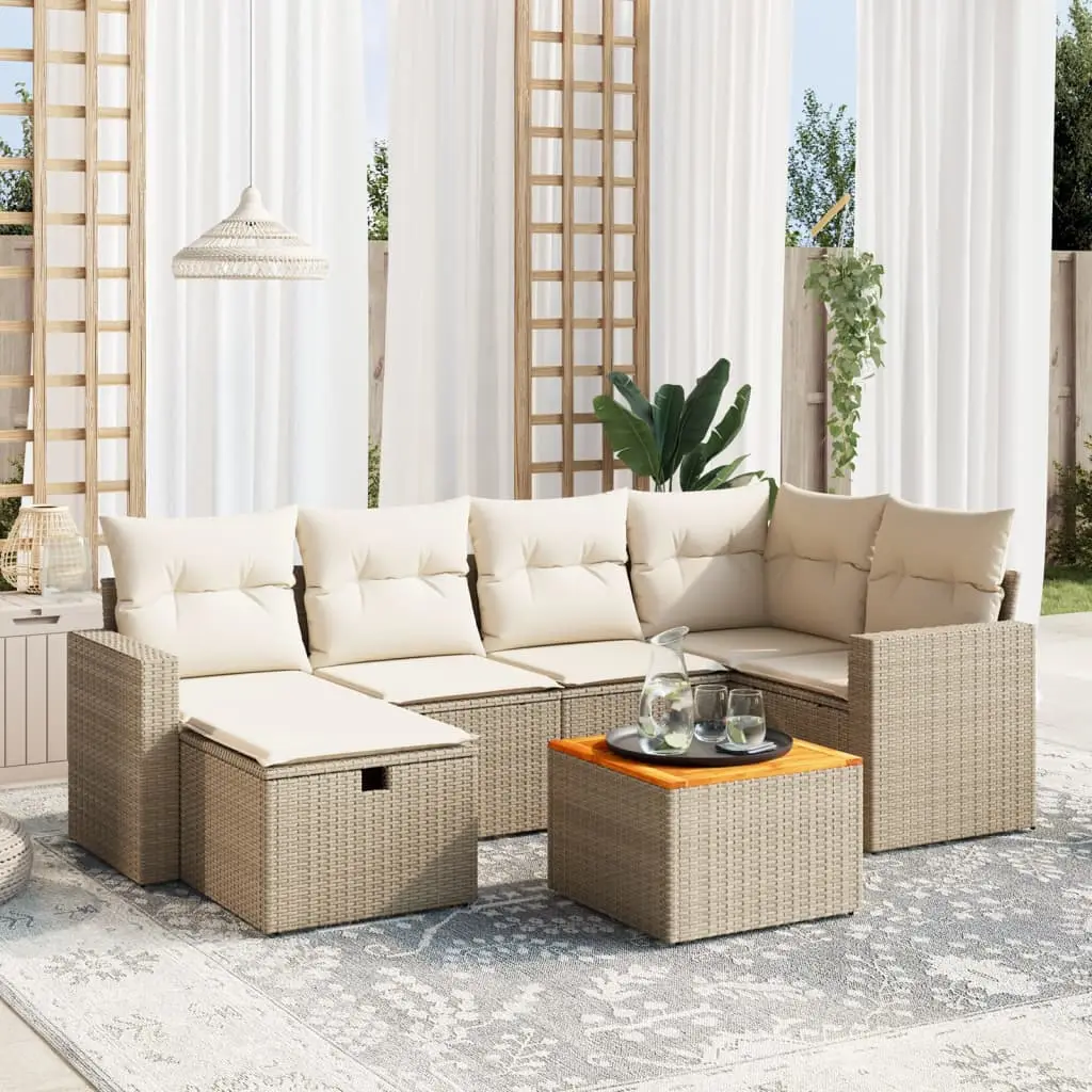 Ensemble de Jardin Modulable 7 pcs en Résine Tressée avec Coussins Confort Beige – ComfortXL Outdoor Living