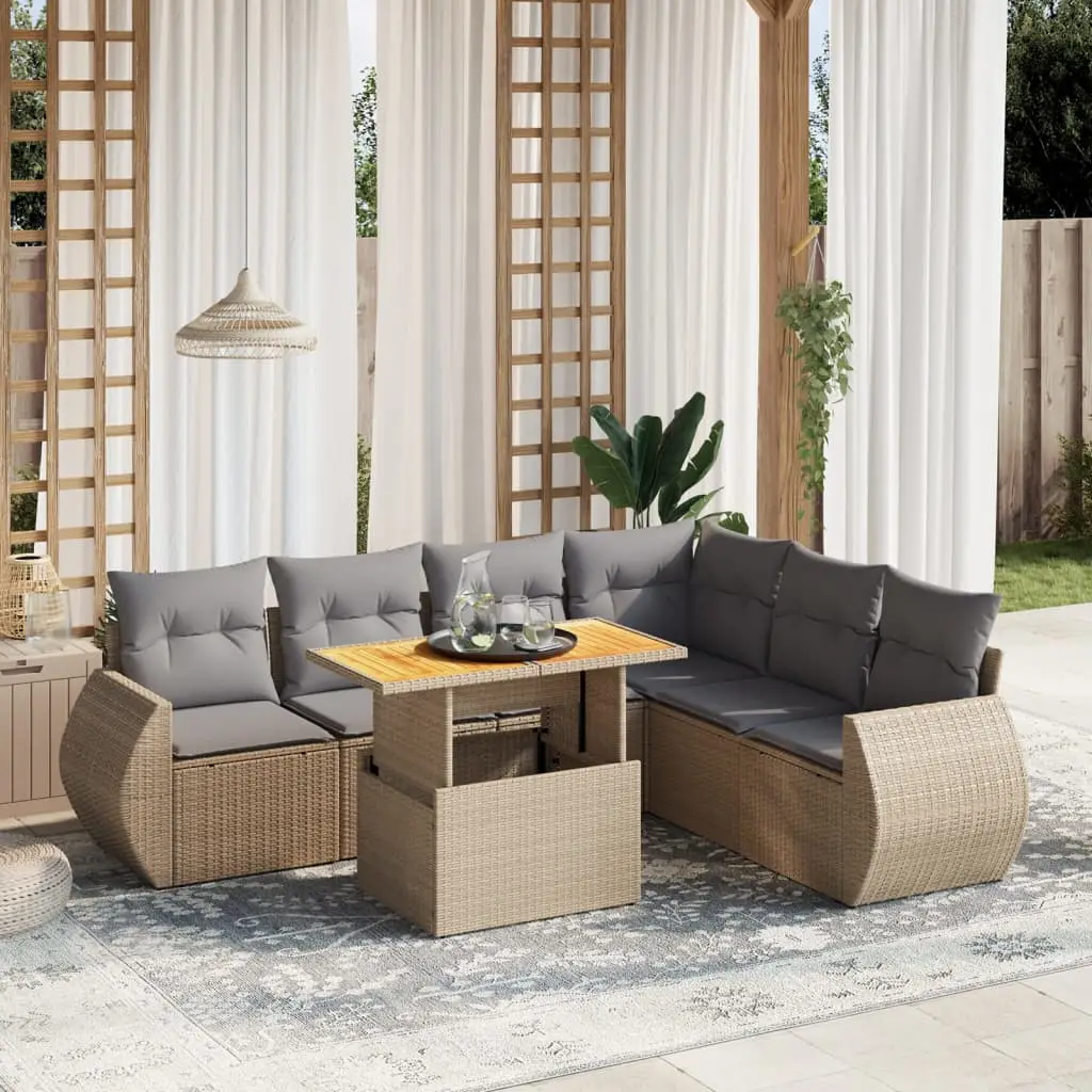 Ensemble de jardin 7 personnes résine tressée beige table ajustable patio – ComfortXL Outdoor Living