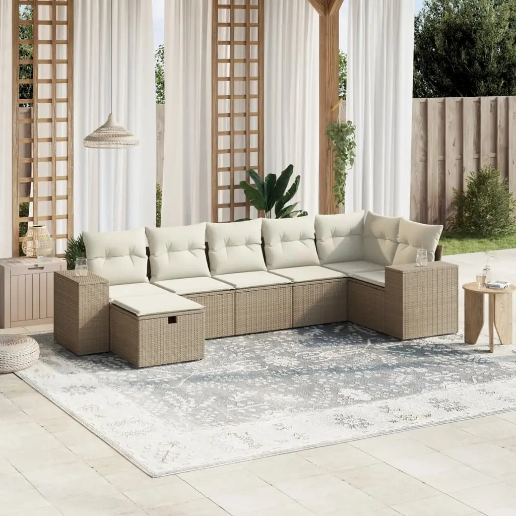 Ensemble de jardin 7 éléments en poly rotin modulable pour extérieur beige – ComfortXL Outdoor Living