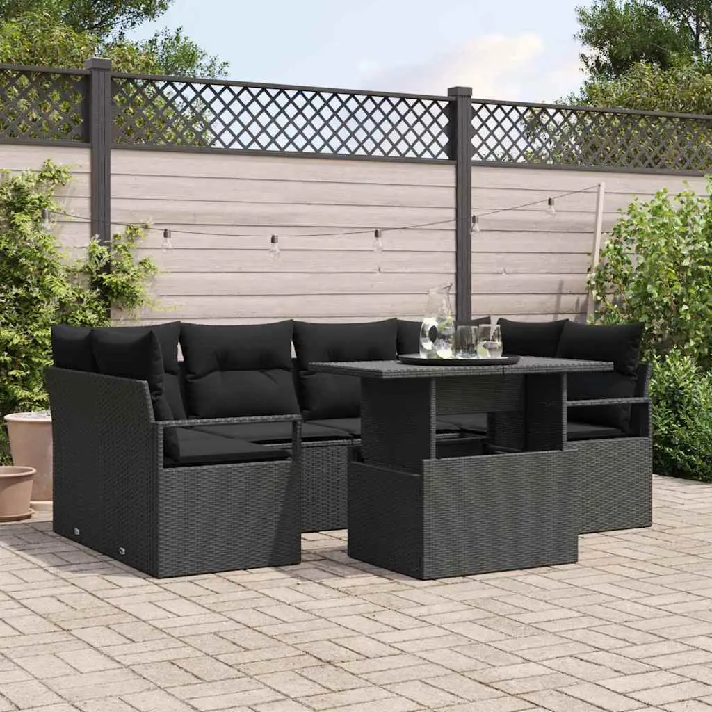 Ensemble de canapé de jardin avec stockage 7 pcs Noir polyrotin vidaXL 3348759