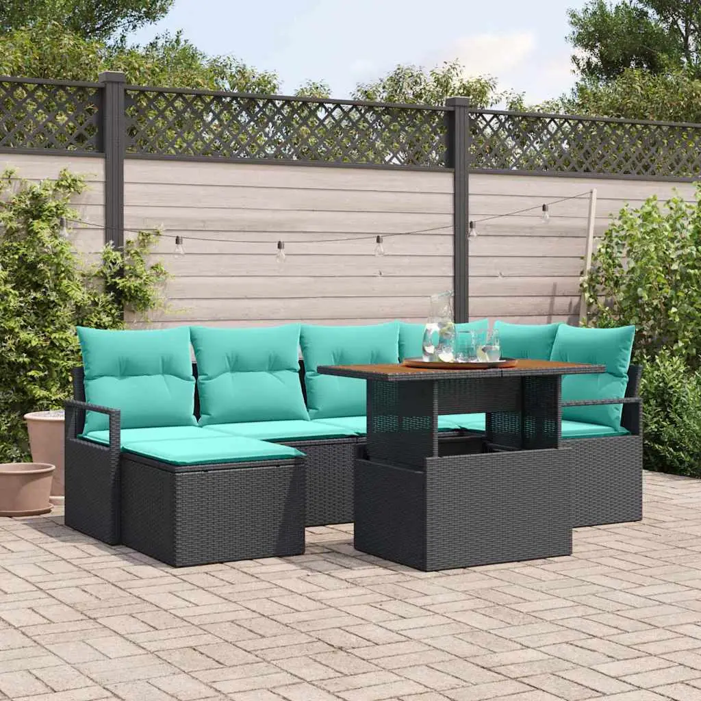 Ensemble de salle à manger pour jardin 7 pcs Noir et Sarcelle vidaXL 3349738