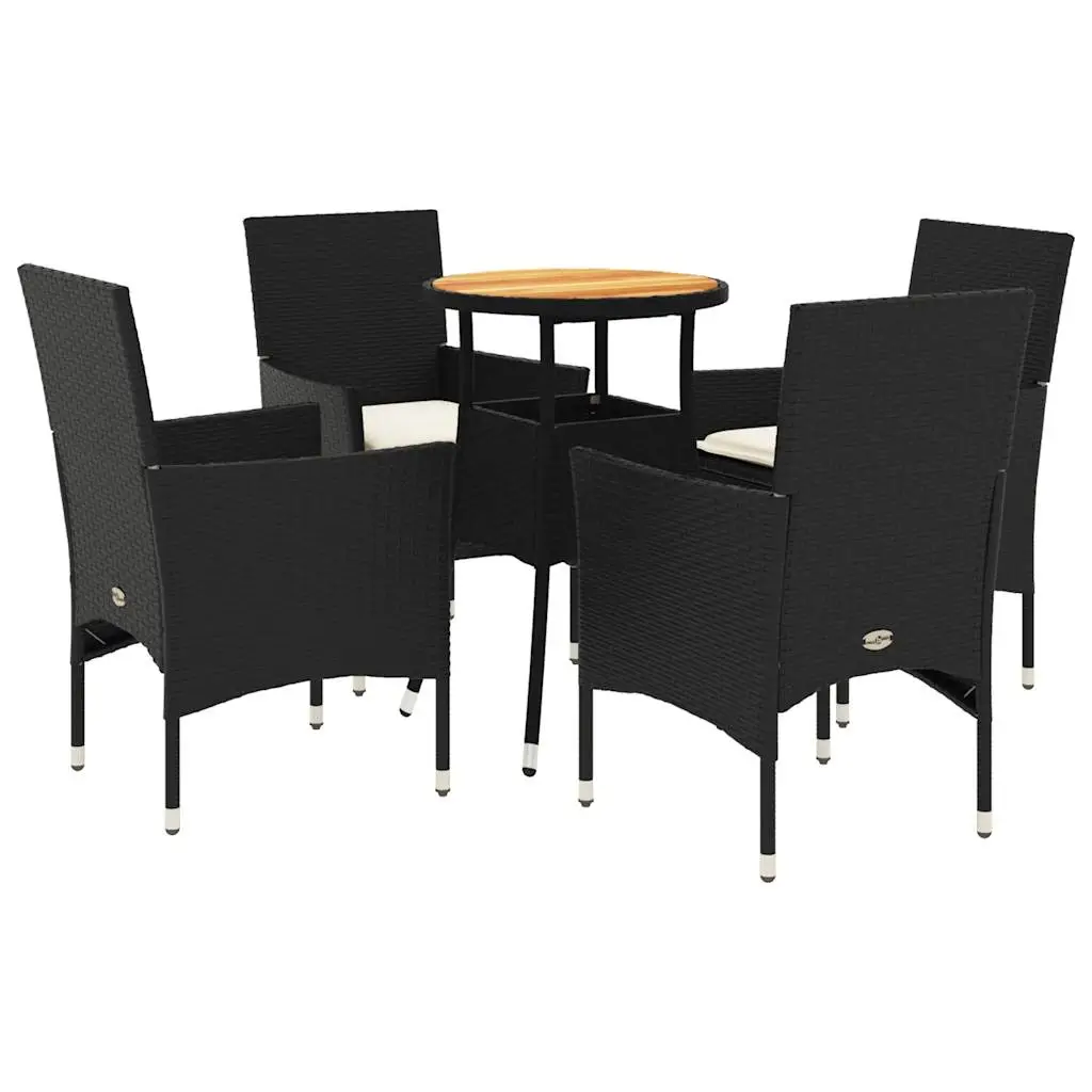 Ensemble de 5 pcs table de jardin et chaises avec coussins – mobilier de jardin noir rotin acacia-JU2838