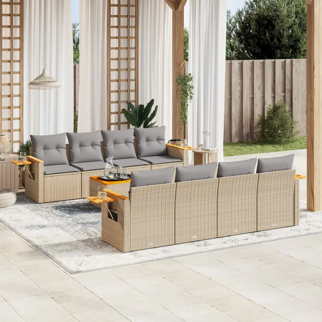 Ensemble canapé de jardin 8 places résine tressée tablettes intégrées pour terrasse Beige et Gris Clair – ComfortXL Outdoor Living