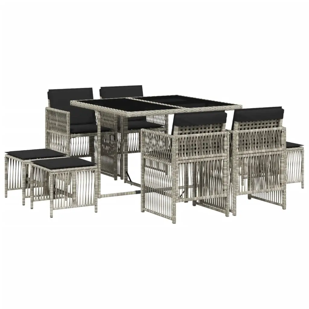 Ensemble de 9 pcs table de jardin et chaises avec coussins – mobilier de jardin gris clair rotin-JU2839