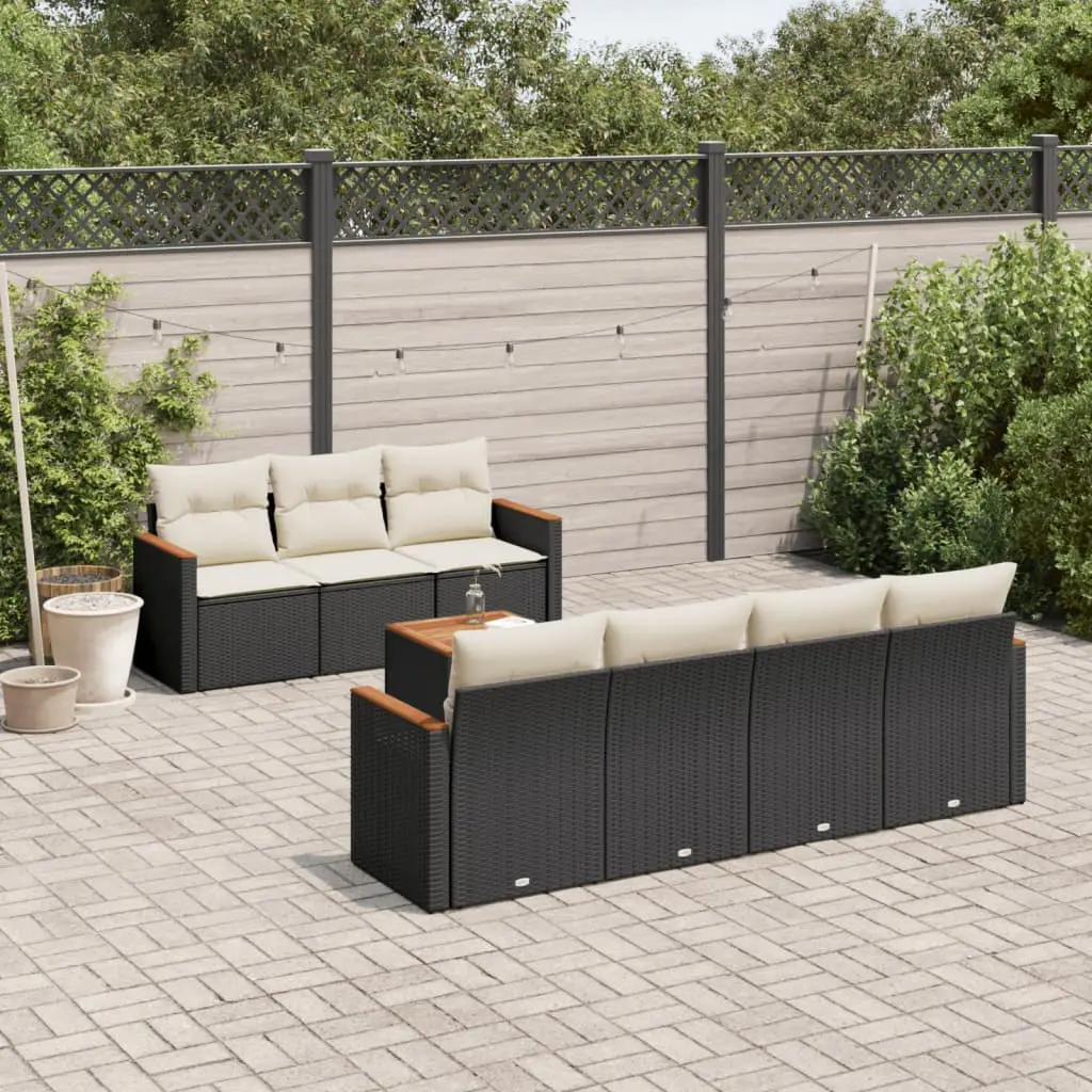 Ensemble de jardin 8 pcs Poly Rotin avec Coffres de Rangement pour Extérieur Noir et Coussins Crème – ComfortXL Outdoor Living