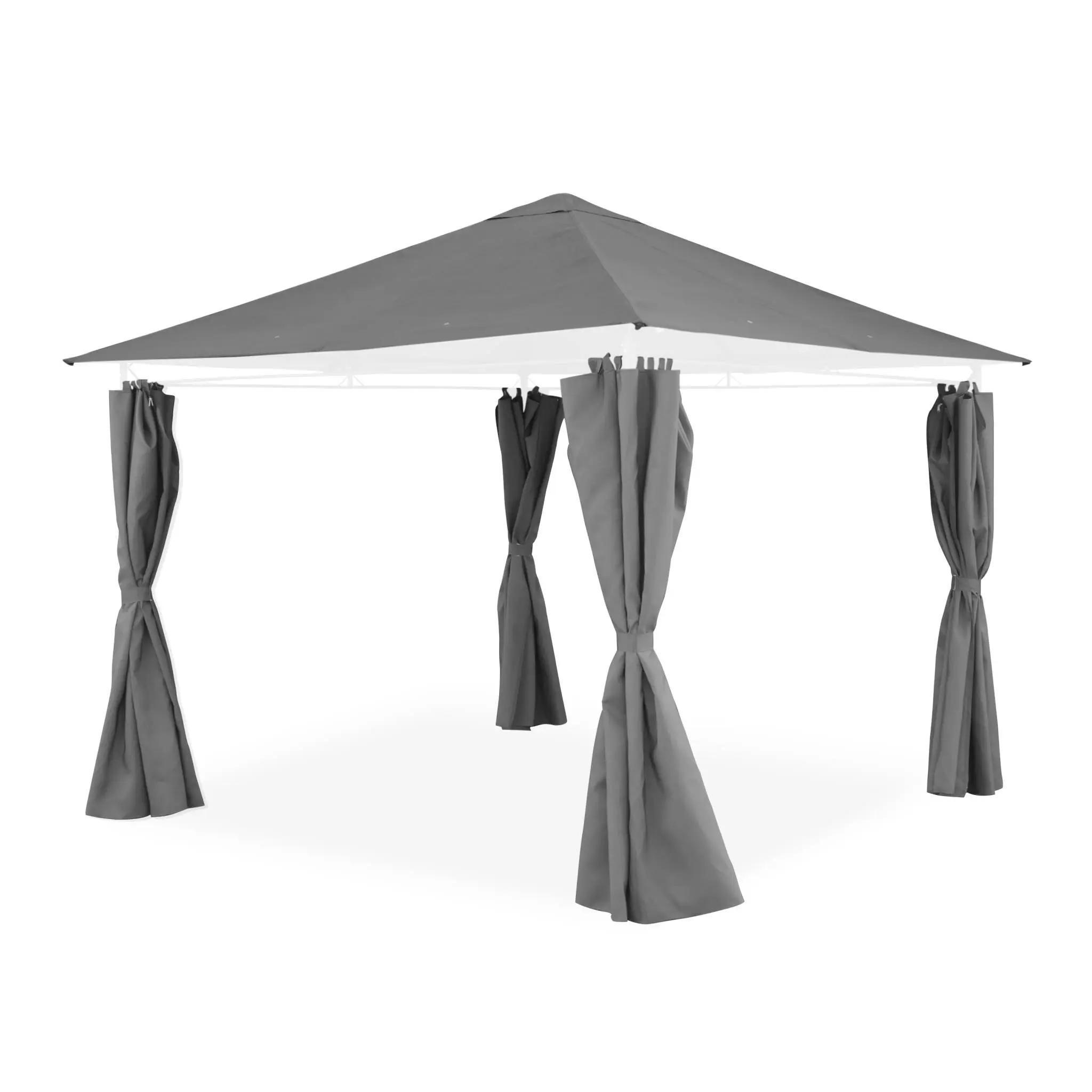 Ensemble complet toile de toit et rideaux grise pour tonnelle 3x3m Elusa – toile de rechange pergola. toile de remplacement | sweeek