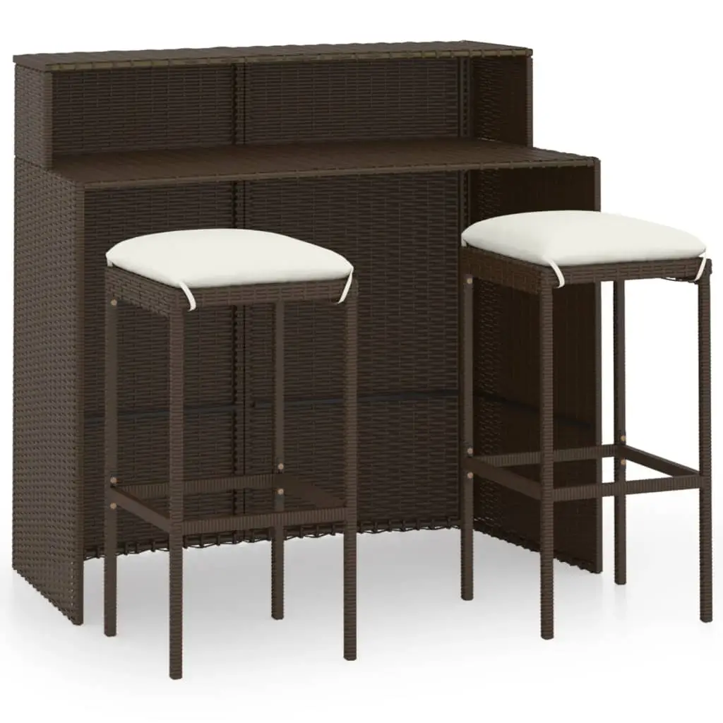 Ensemble de 3 pcs bar de jardin – Mobilier d’extérieur avec coussins Marron