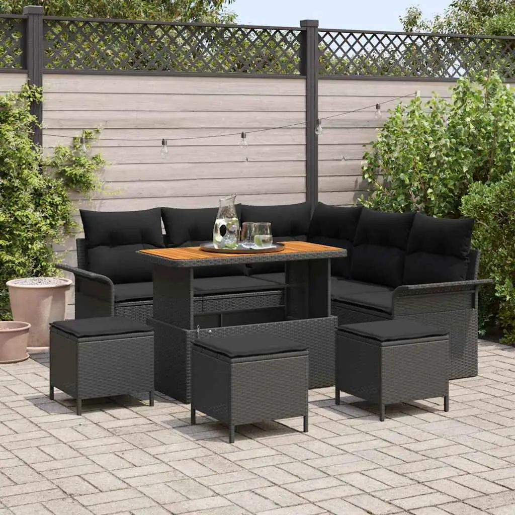 Ensemble de canapé de jardin avec coussin 9 pcs Noir vidaXL 3364089