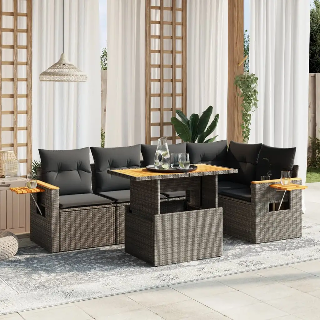 Ensemble canapés 6 pcs Gris Résine Tressée Table Réglable avec Tablette Pliable – ComfortXL Outdoor Living