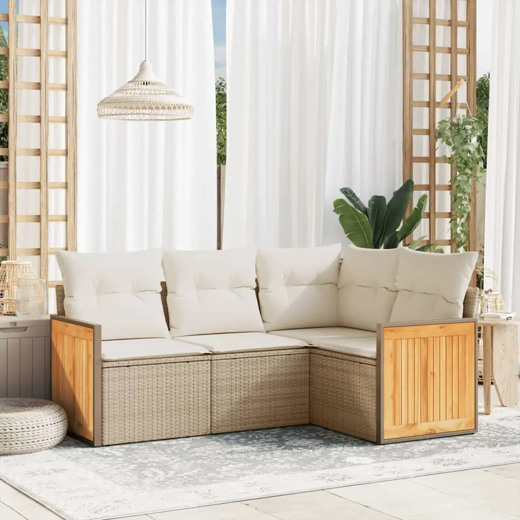 Ensemble Canapés d’Angle 4 pcs Résine Tressée Beige avec Rangement et Coussins Blanc Crème – ComfortXL Outdoor Living