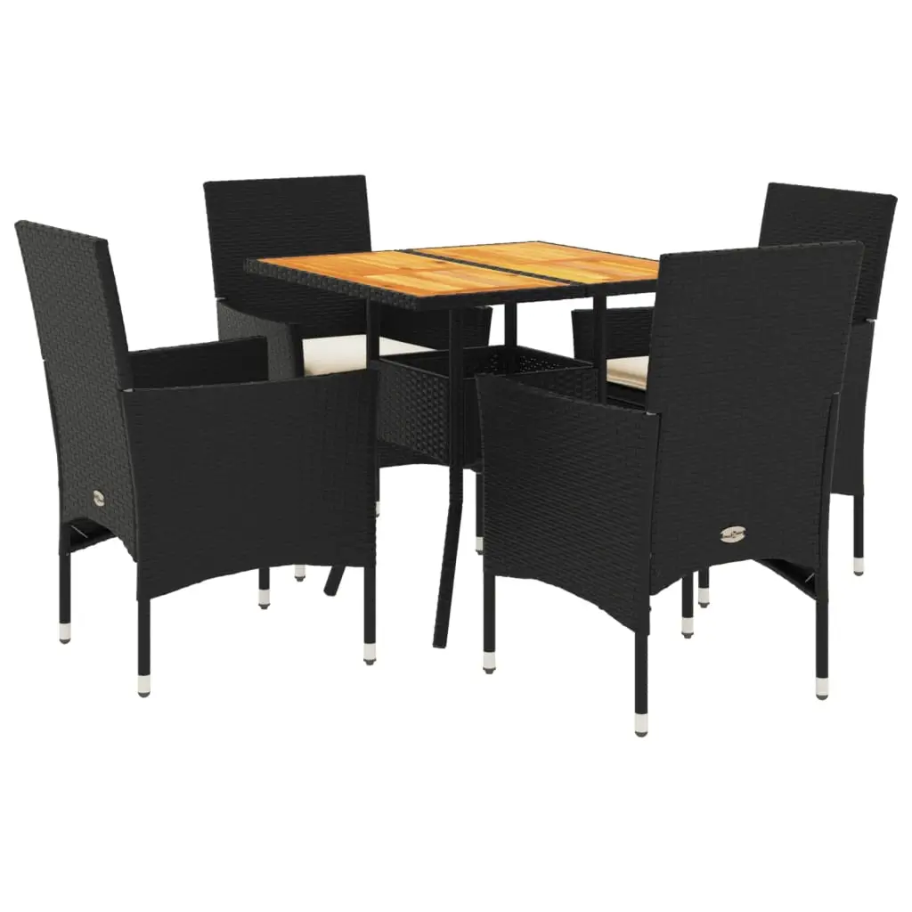 Ensemble de 5 pcs table de jardin et chaises avec coussins – mobilier de jardin noir rotin acacia-JU2627