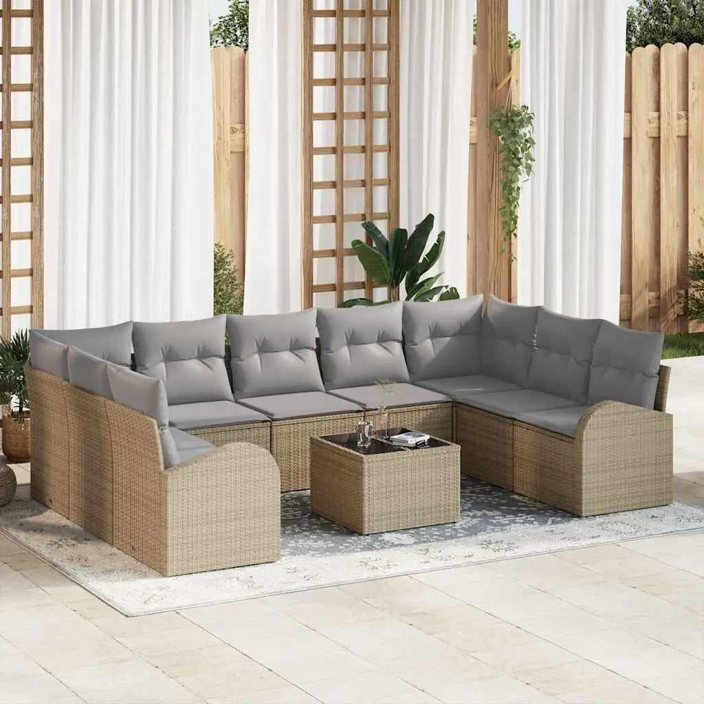 Ensemble de Canapés avec coussin 10 pcs Beige Poly Rattan vidaXL 3346210