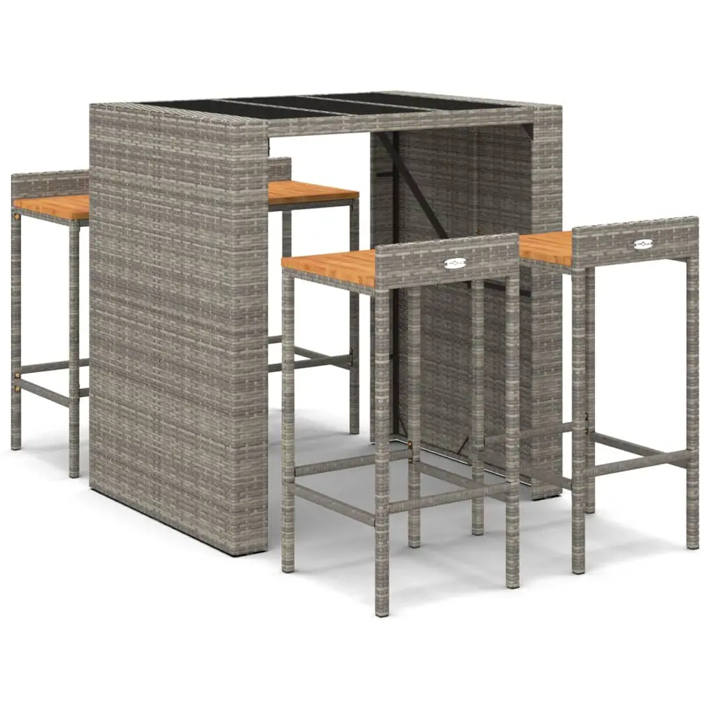 Ensemble de 5 pcs bar de jardin – Mobilier d’extérieur gris poly rotin/bois massif acacia-JU2261