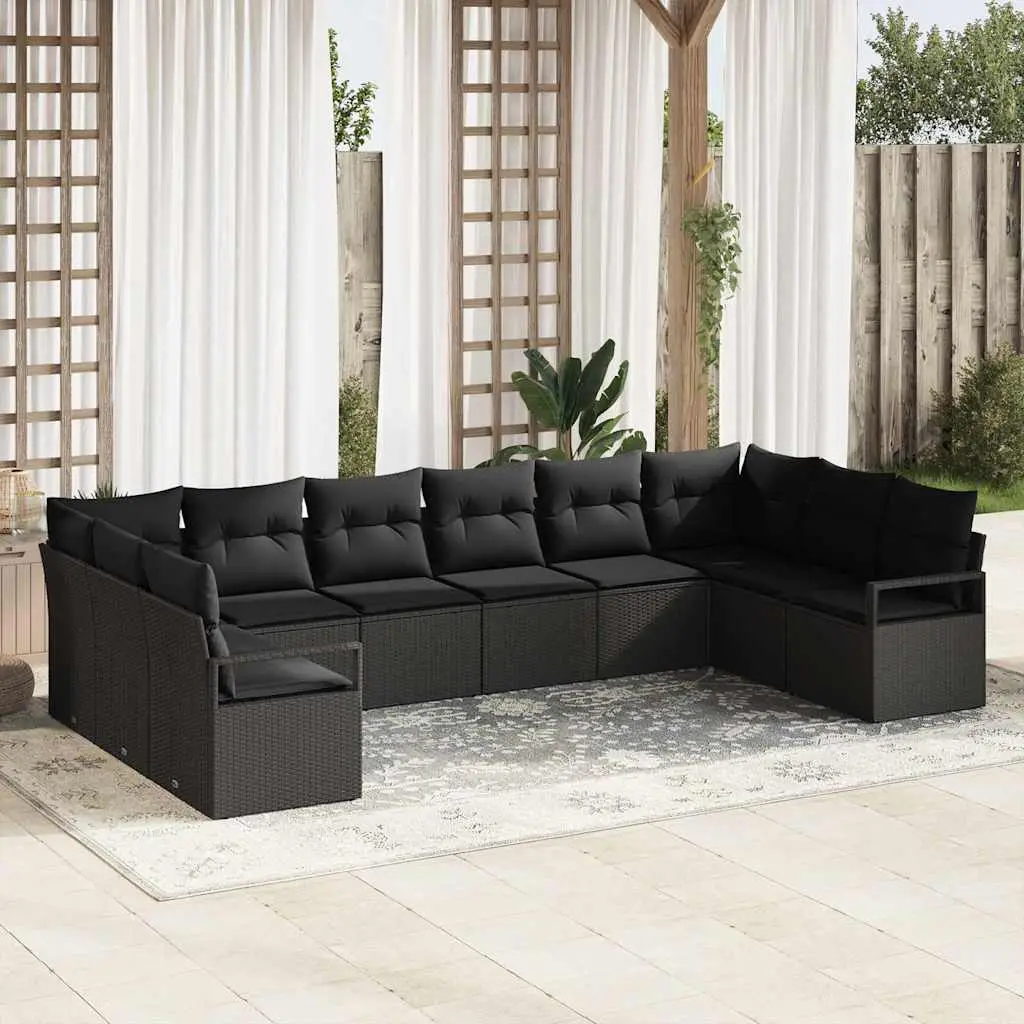 Ensemble de Canapés avec coussin 10 pcs Noir polyrotin vidaXL 3346563