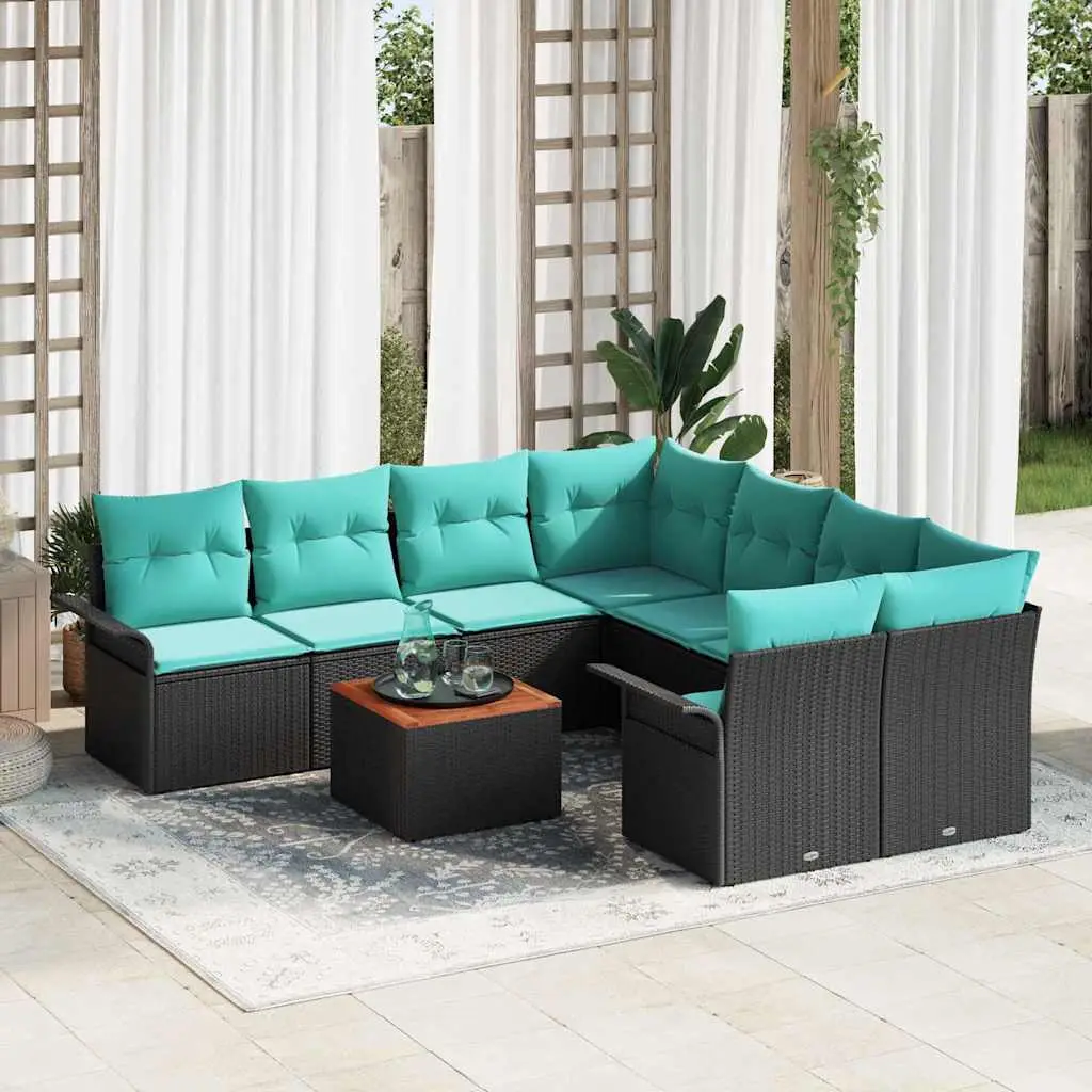 Ensemble de canapé de jardin avec coussin 9 pcs Noir polyrotin vidaXL 3347312