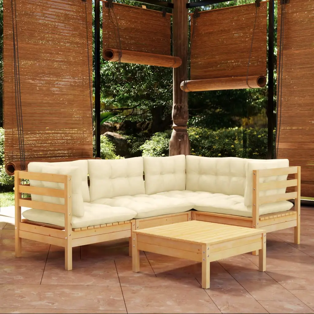 Ensemble Canapé de Jardin Modulaire Bois de Pin Résistant 5 Pièces pour Repos et Loisirs au Soleil Crème – ComfortXL Outdoor Living
