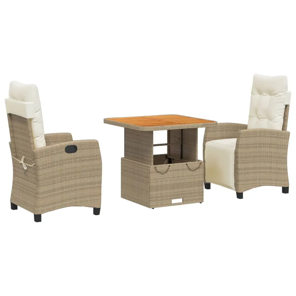 Ensemble de 3 pcs table de jardin et chaises avec coussins – mobilier de jardin Beige poly rotin-JU2781