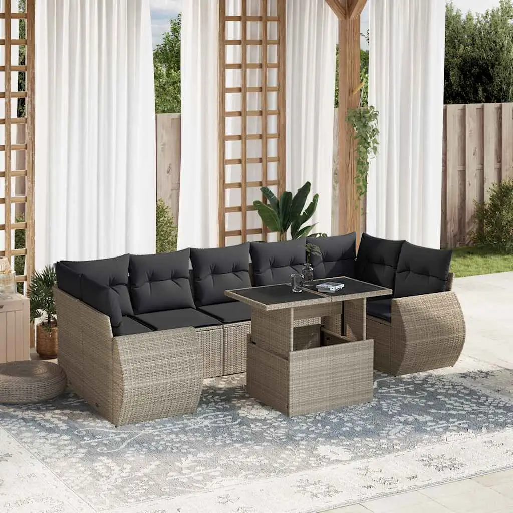 Ensemble de jardin 8 pcs modulable en résine tressée table ajustable gris clair – ComfortXL Outdoor Living