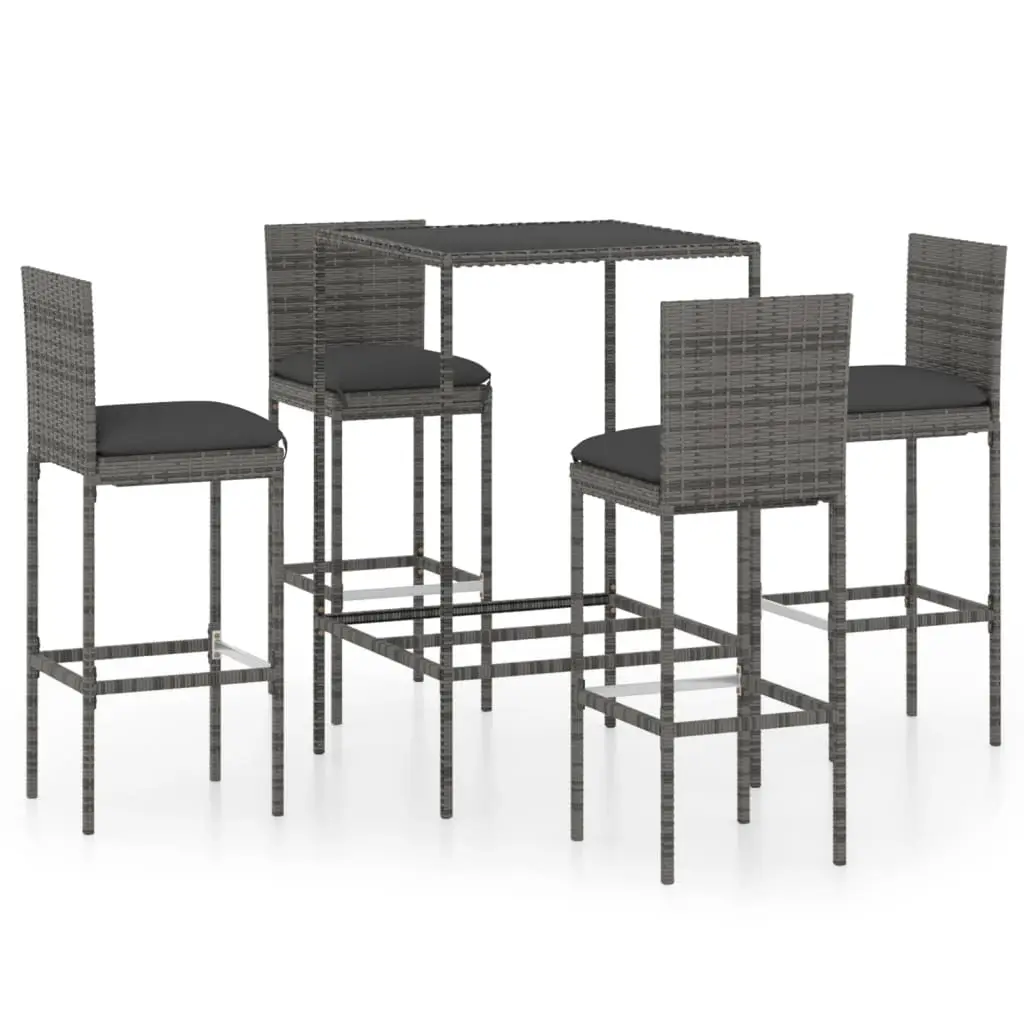 Ensemble de 5 pcs bar de jardin – Mobilier d’extérieur – Mobilier de jardin et coussins Résine tressée Gris-JU1984