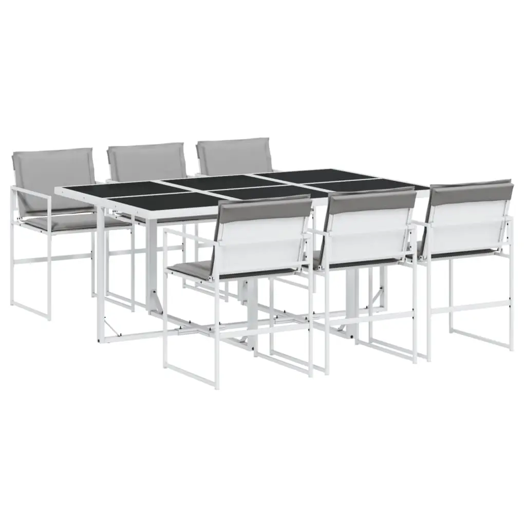 Ensemble de 7 pcs table de jardin et chaises avec coussins – mobilier de jardin blanc textilène-JU3108