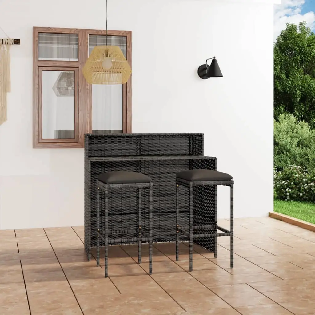 Ensemble de bar de jardin avec coussins 3 pcs Gris vidaXL 3064874