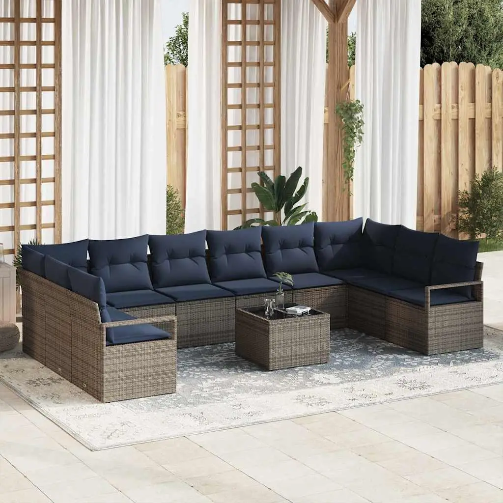 Ensemble de Canapés avec coussin 11 pcs Gris polyrotin vidaXL 3346575