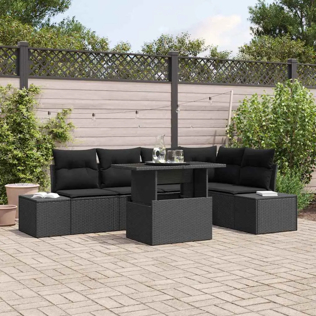 Ensemble Canapé de Jardin Résine Tressée 6 Pièces 5 Places avec Grand Rangement Noir – ComfortXL Outdoor Living