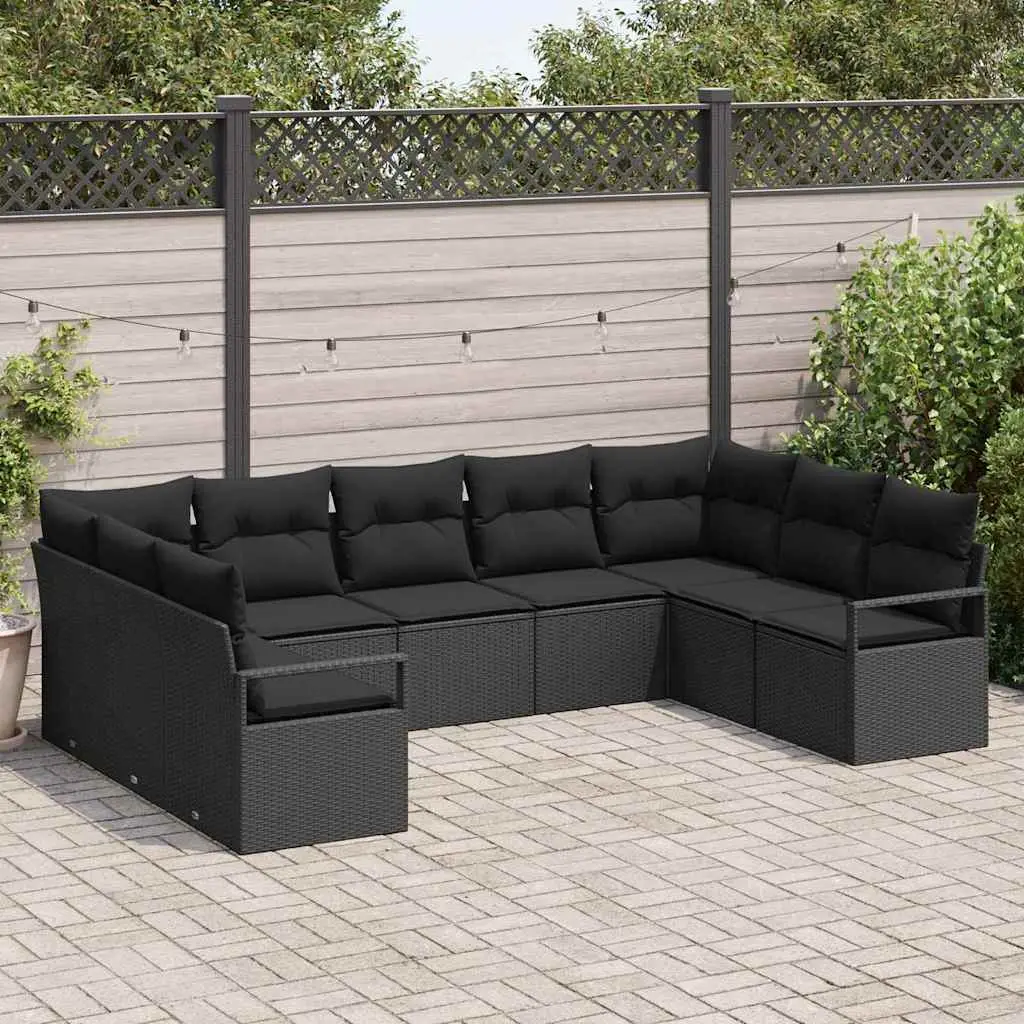 Ensemble de canapé de jardin avec coussin 9 pcs Noir polyrotin vidaXL 3355212