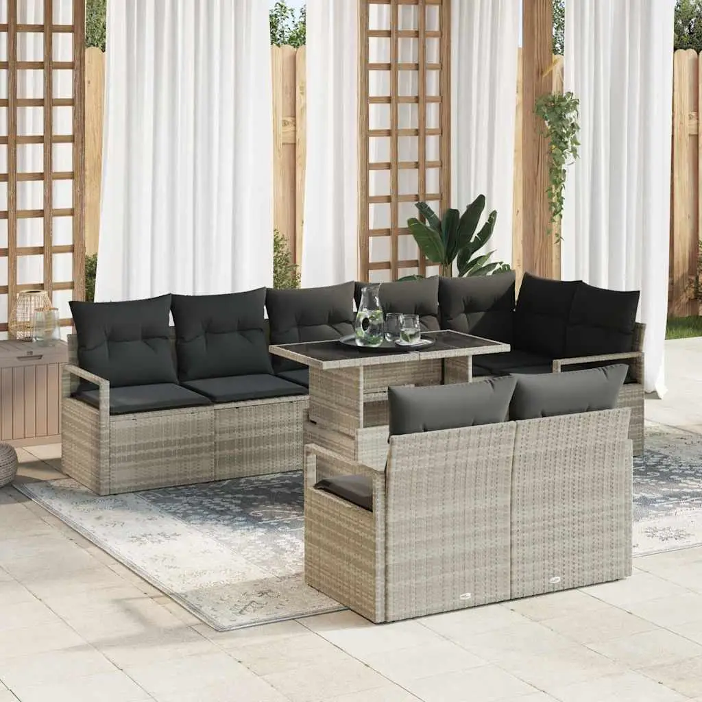 Ensemble de jardin 9 pièces modulable en poly rotin pour 8 convives Gris clair – ComfortXL Outdoor Living