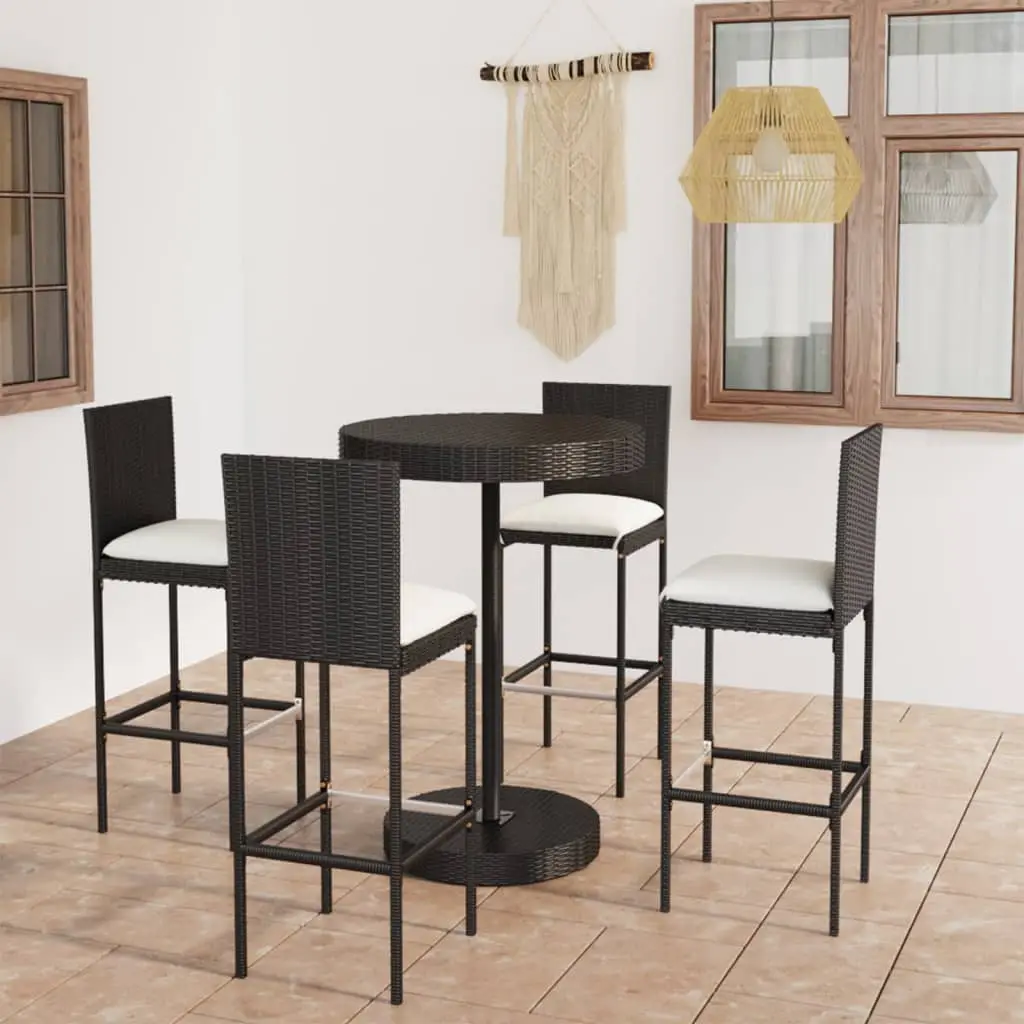 Ensemble de bar de jardin 5 pcs et coussins Résine tressée Noir vidaXL 3064766