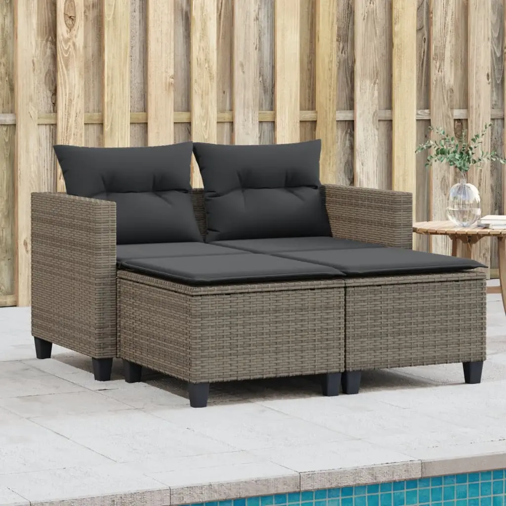 Ensemble Canapé Jardin 2 Places et Tabourets en Résine Tressée Durable – Patio Gris – ComfortXL Outdoor Living