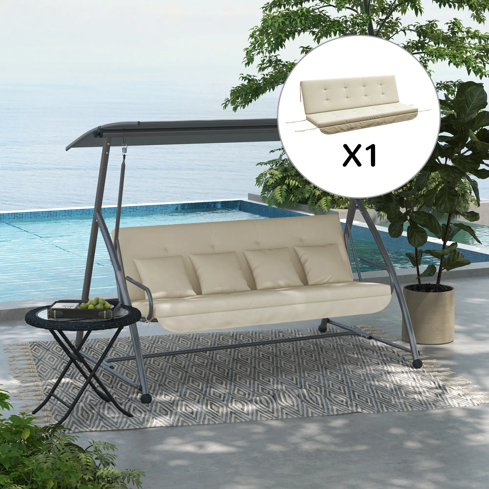 Ensemble Coussins pour Balançoire Polyester avec Dossier pour Banc de Jardin 170 cm Beige – ComfortXL Outdoor Living