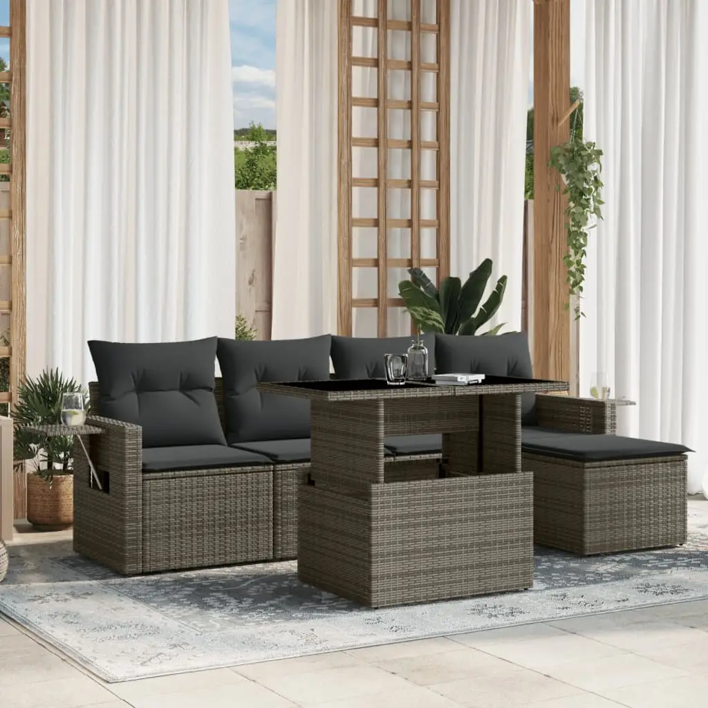 Ensemble canapés de jardin 6 pcs résine tressée table ajustable Gris – ComfortXL Outdoor Living