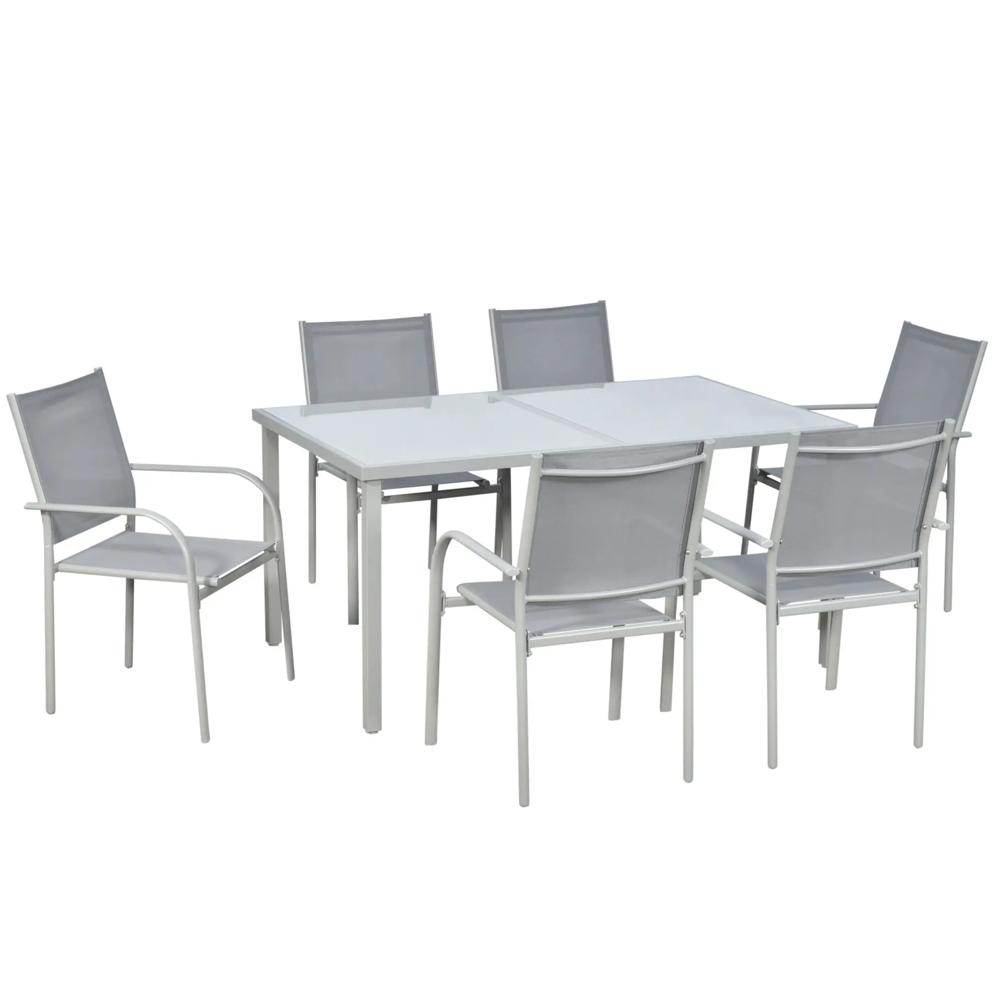 Ensemble de jardin 7 pièces 6 chaises empilables + 1 table acier et verre trempé gris – Outsunny