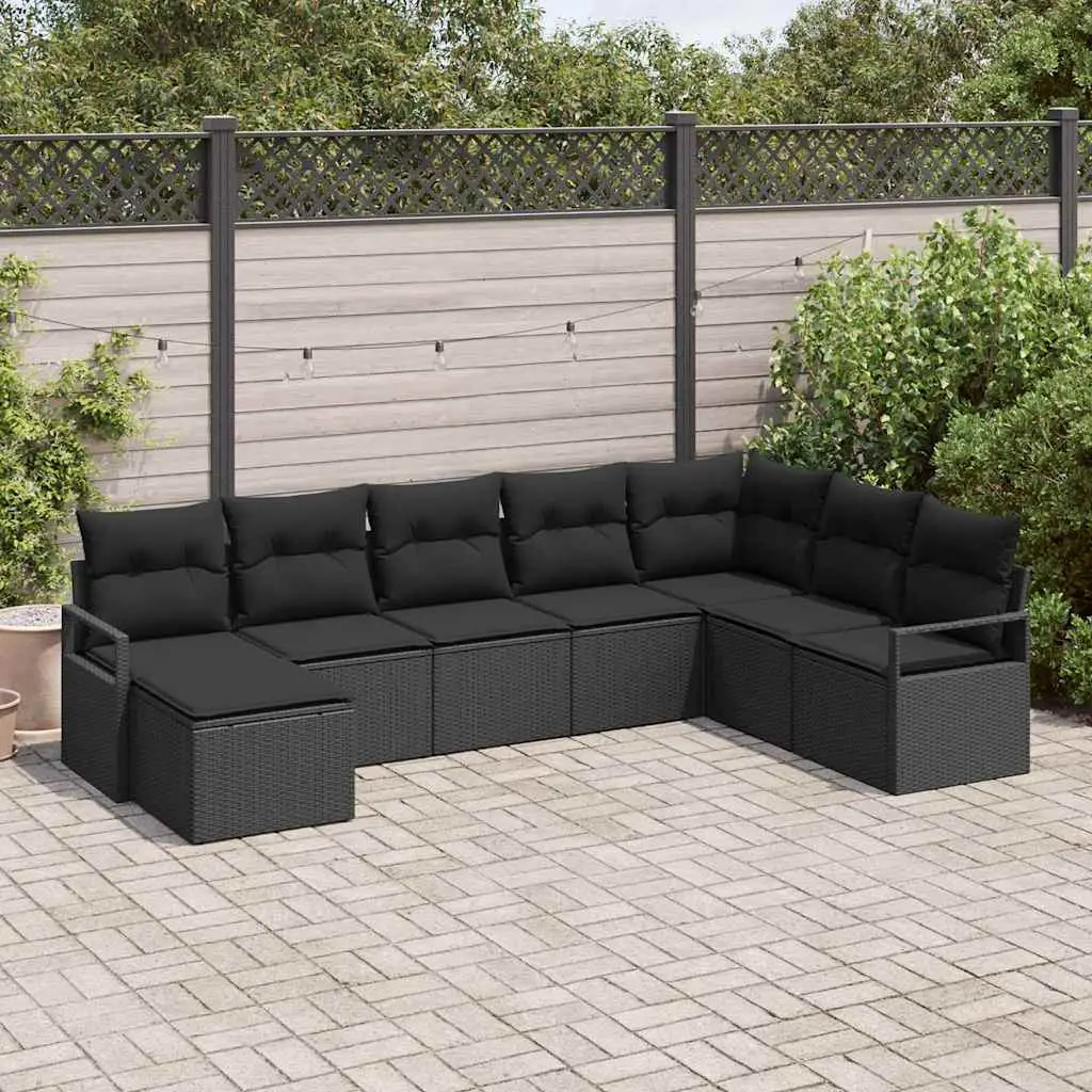 Ensemble de Canapés avec coussin 8 pcs Noir polyrotin vidaXL 3355172