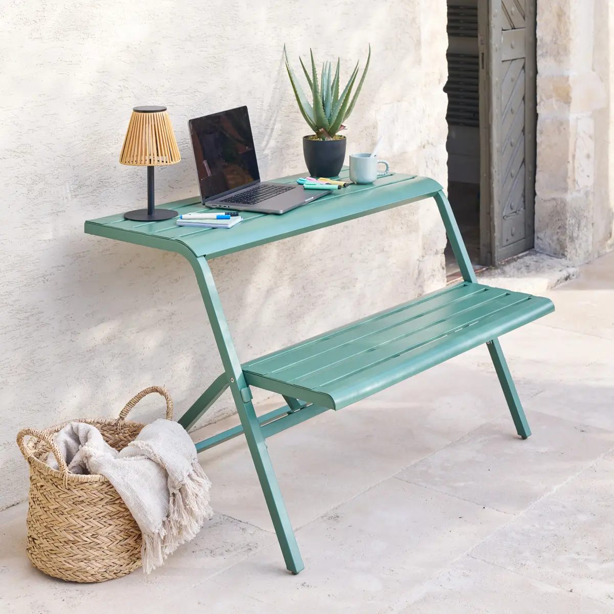 Ensemble de balcon «Drilia» vert olive 2 places en acier Hespéride