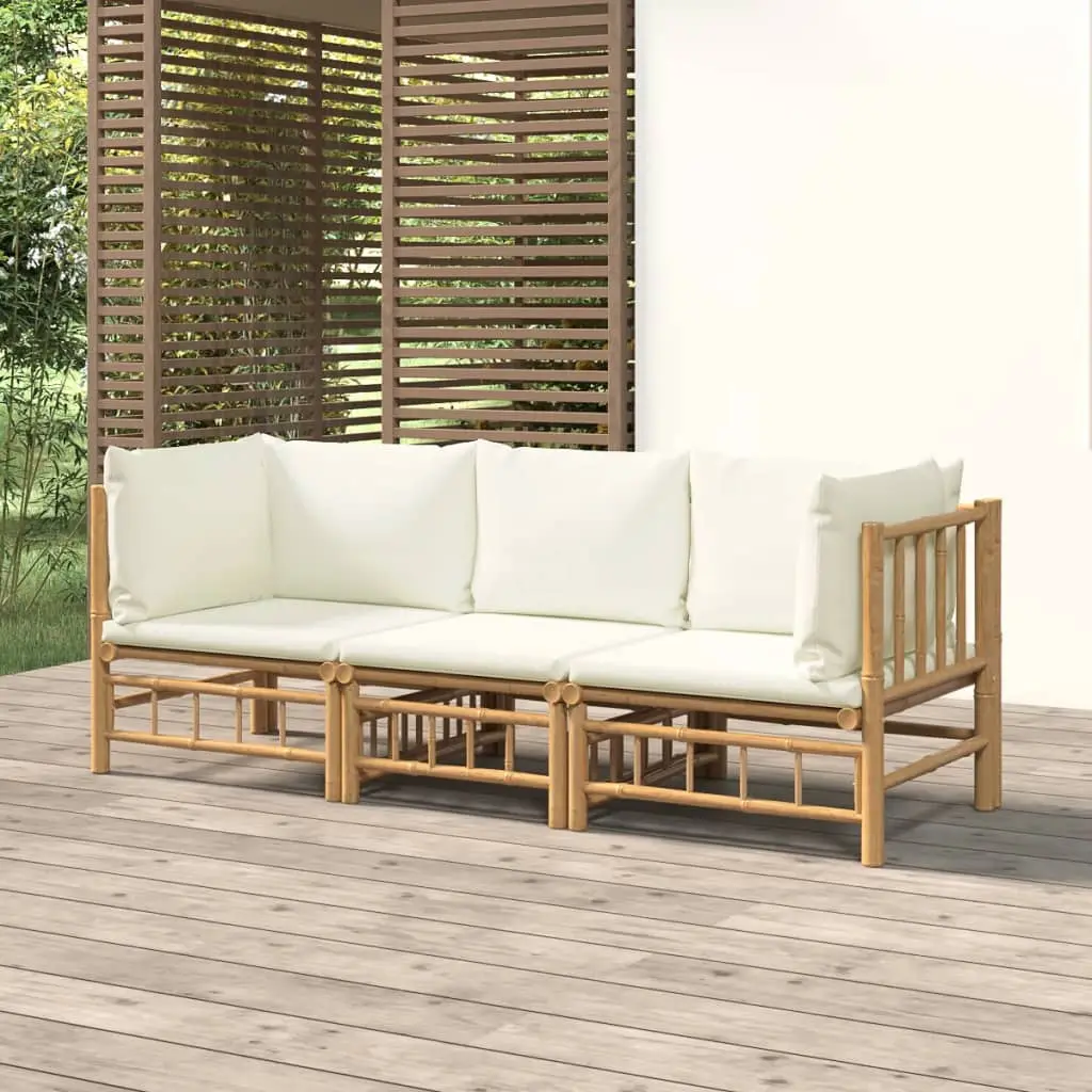 Ensemble Canapé Jardin Bambou 3 pcs Coussins Crème Sectionnel – ComfortXL Outdoor Living