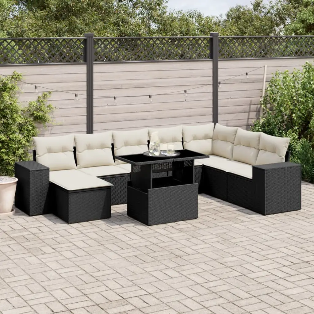 Ensemble Canapés 9 Pièces Noir Résine Tressée Table Hauteur Réglable pour Jardin – ComfortXL Outdoor Living