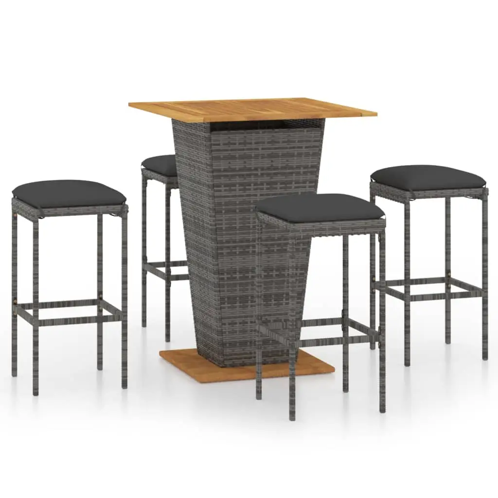 Ensemble de 5 pcs bar de jardin – Mobilier d’extérieur – Mobilier de jardin et coussins Résine tressée Gris-JU2083
