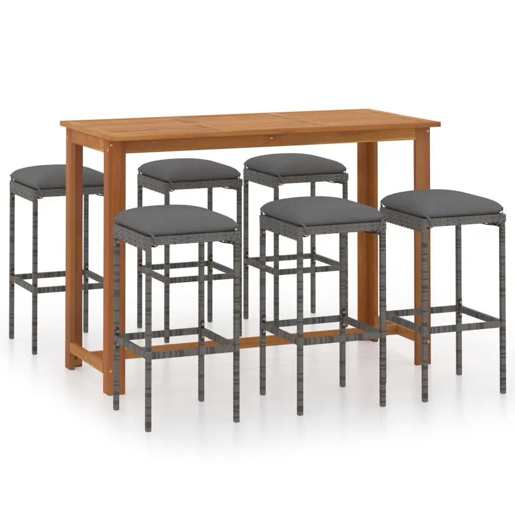 Ensemble de 7 pcs bar de jardin – Mobilier d’extérieur avec coussins Gris-JU2063
