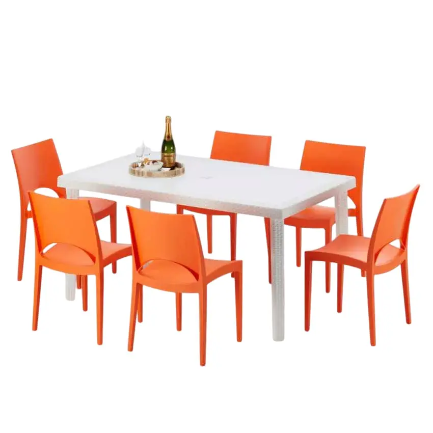 Ensemble de 6 chaises et 1 table 150×90 cm pour jardin Camelot|Orange