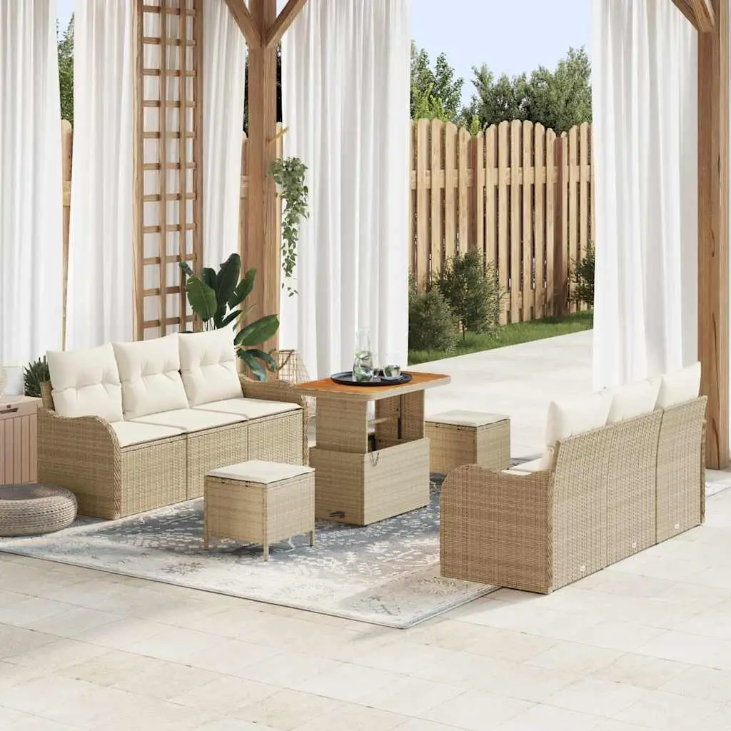 Ensemble de canapés 9 pcs polyrotin et bois pour 8 personnes terrasse Beige – ComfortXL Outdoor Living