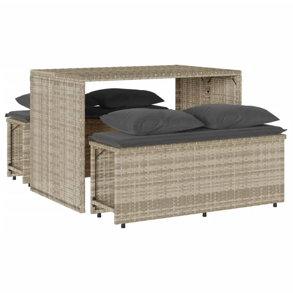 Ensemble de 3 pcs table de jardin avec chaises – mobilier de jardin coussins gris clair poly rotin