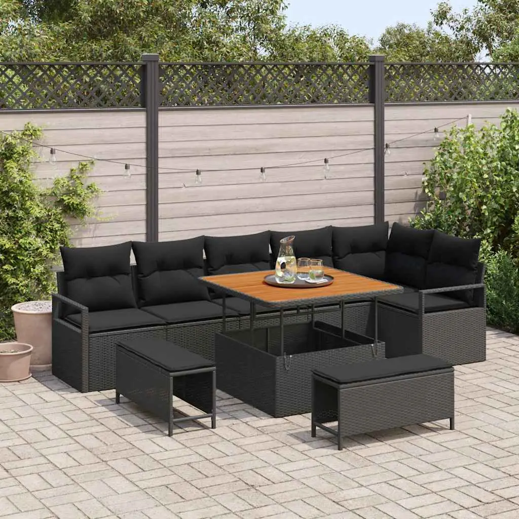 Ensemble de canapé de jardin avec coussin 9 pcs Noir vidaXL 3364484