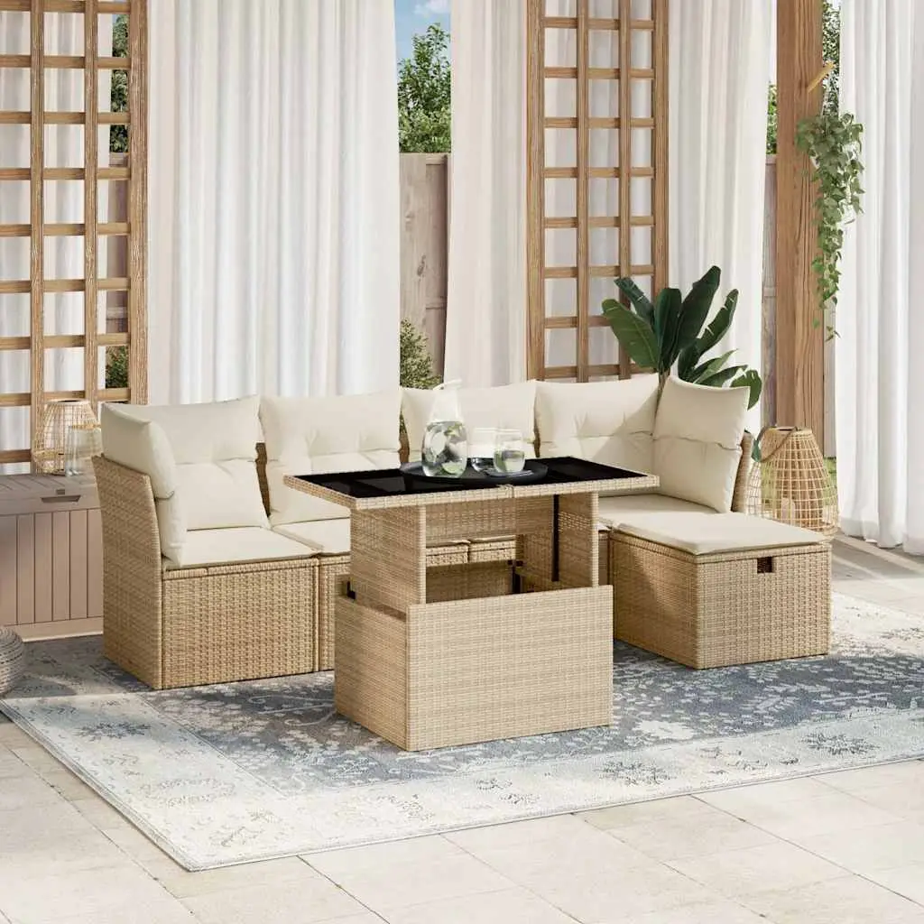 Ensemble de jardin 6 pièces en résine tressée avec table ajustable pour terrasse Beige – ComfortXL Outdoor Living