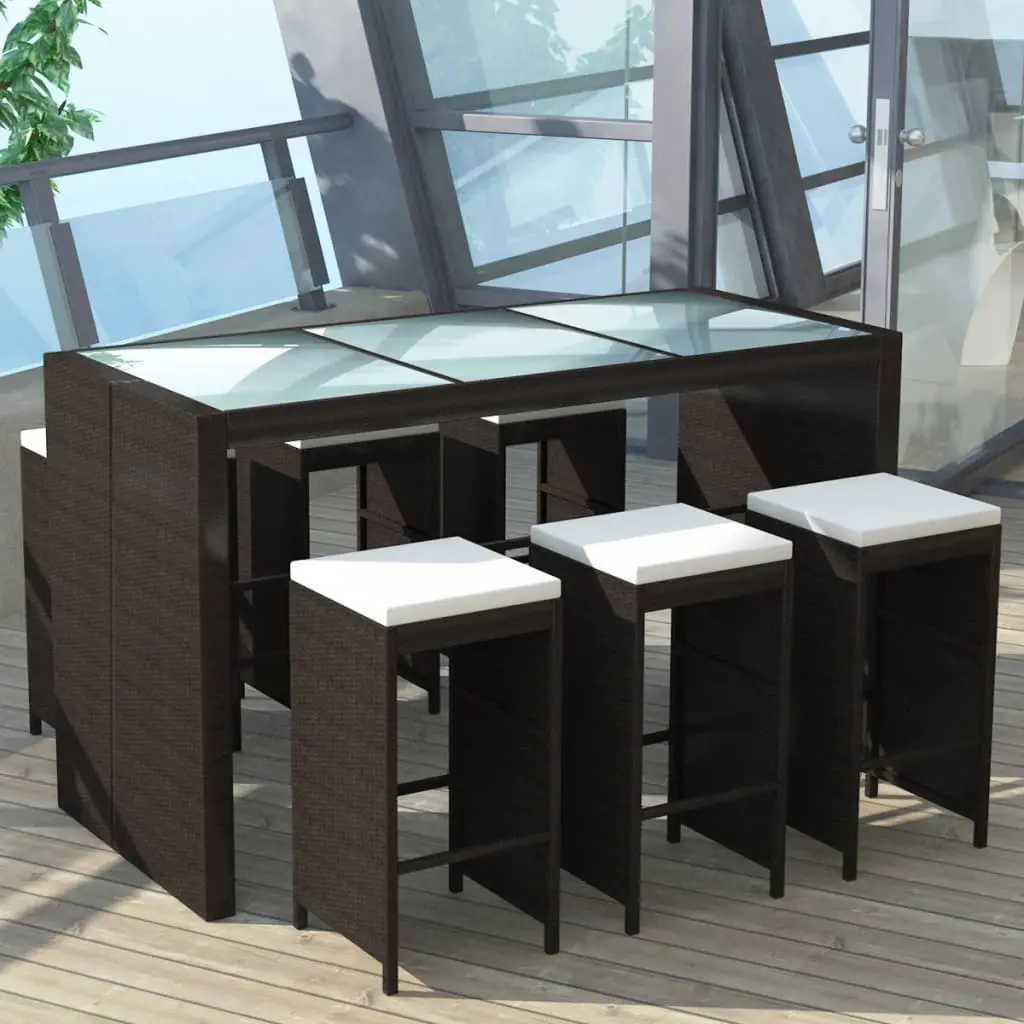 Ensemble de bar de jardin 7 pcs coussins Résine tressée Marron vidaXL 41836