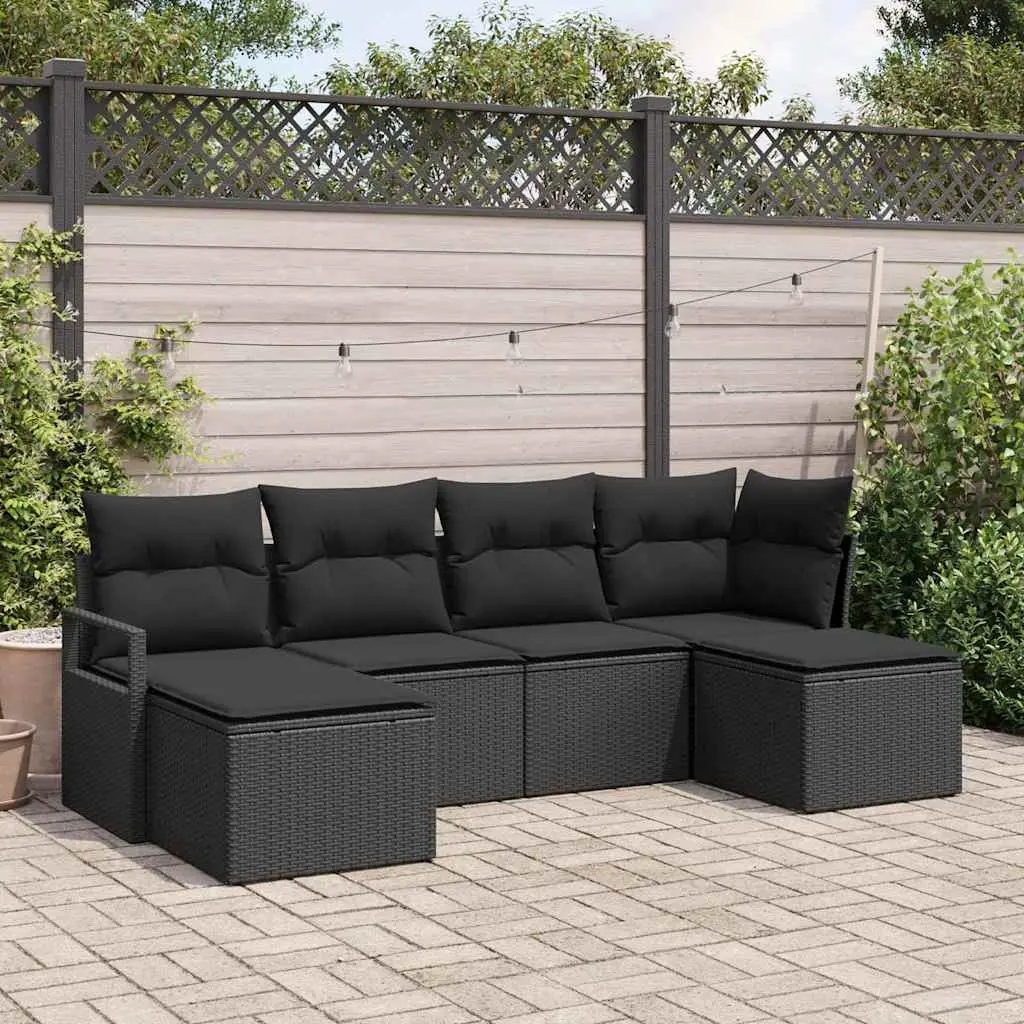 Ensemble de Canapés avec coussin 6 pcs Noir polyrotin vidaXL 3355162