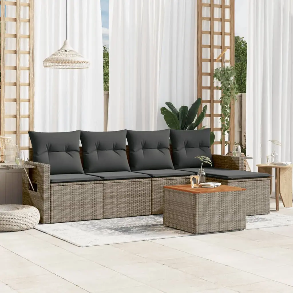 Ensemble de Jardin 6 Pièces Résine Tressée Modulable Rangement et Repose-pied Gris – ComfortXL Outdoor Living