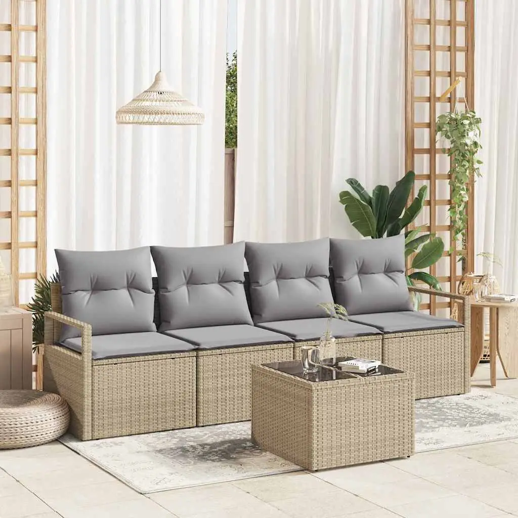 Ensemble de Canapés avec coussin 5 pcs Beige et gris polyrotin vidaXL 3354919