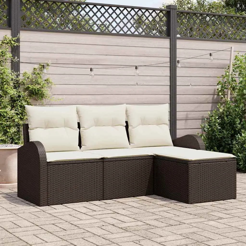 Ensemble de Canapés 4 pcs Marron et blanc polyrotin vidaXL 3354657